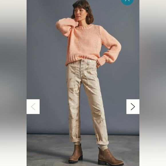 Anthropologie wanderer utility pants gold foil relaxed high waist button fly 28 - Picture 1 of 10